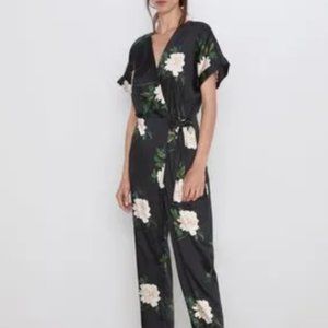 Zara Black Floral Jumpsuit Size Large